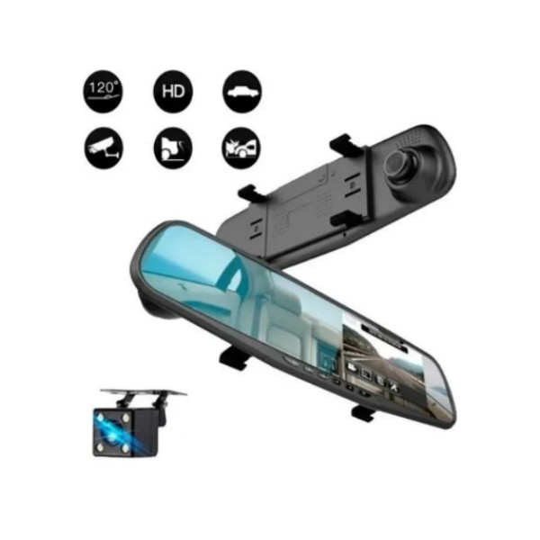 Espejo Retrovisor + Cámara Frontal Y Retroceso Hd