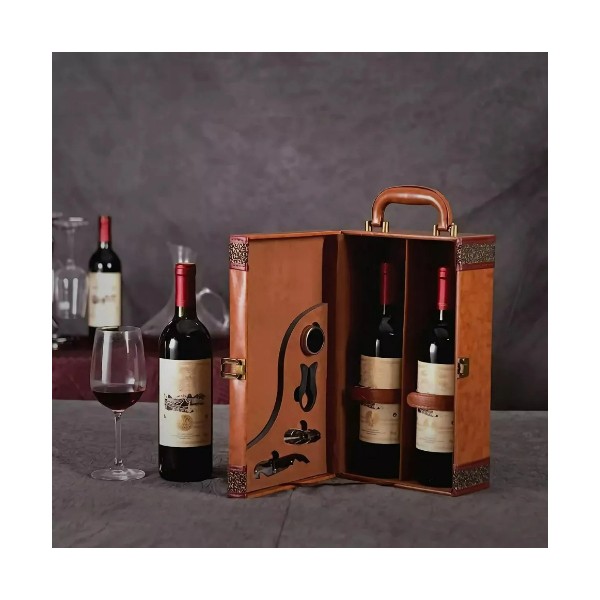 Caja Para Vinos Maleta De Cuero Regalo Con Accesorios