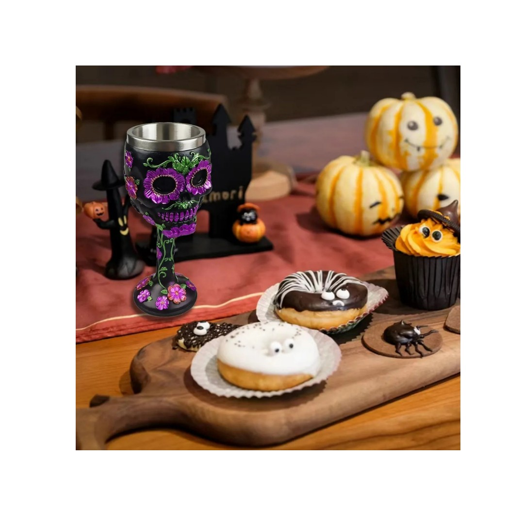 Copa Cáliz Calavera Con Flores Esqueleto Mug