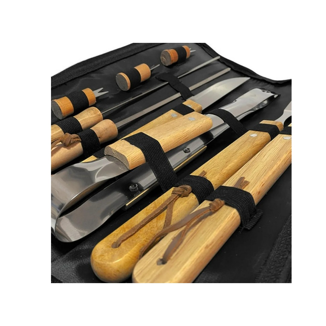 Set Parrillero 10 Herramientas Con Bolso Kit Asado