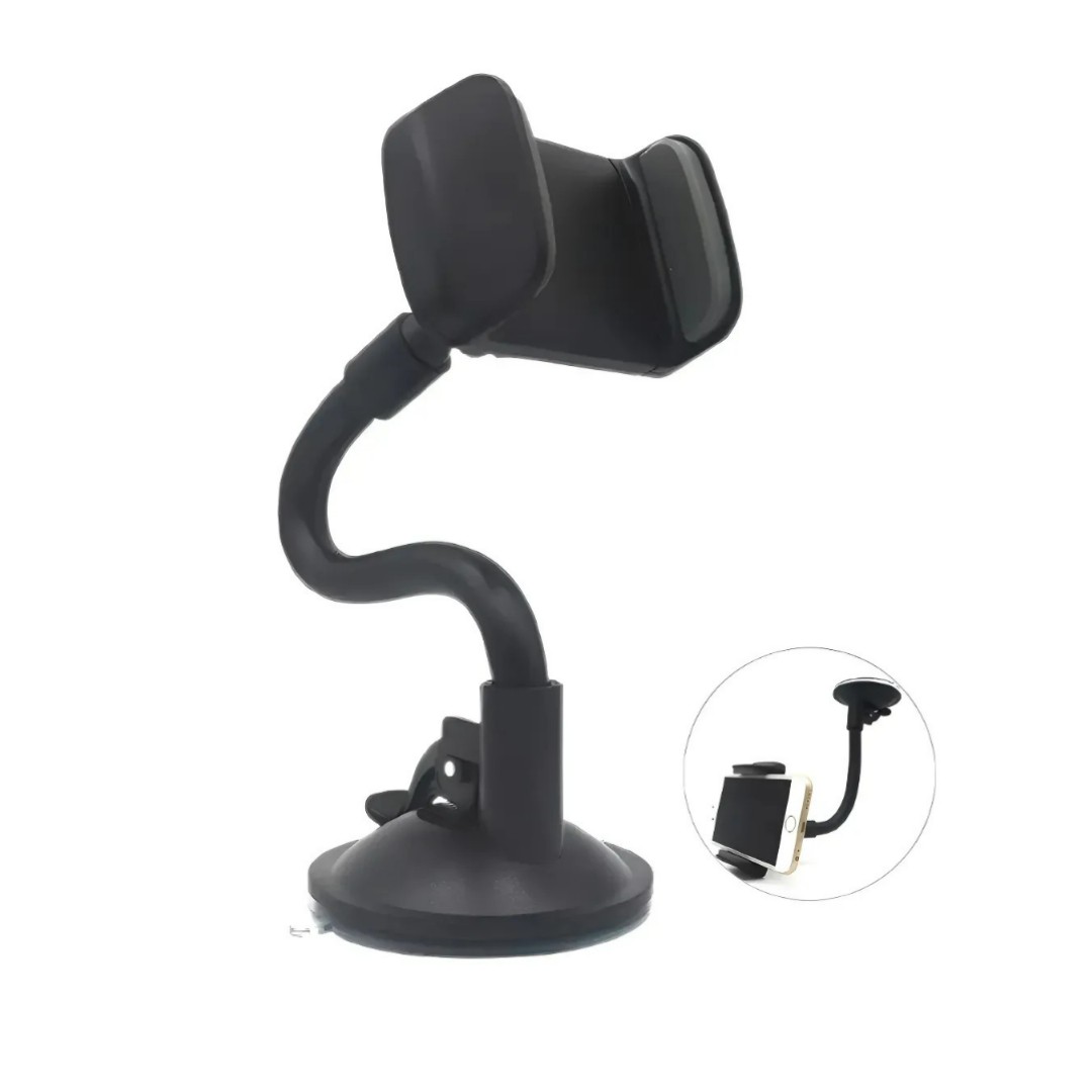 Soporte Celular Para Auto Con Ventosa Brazo Flexible Corto Negro