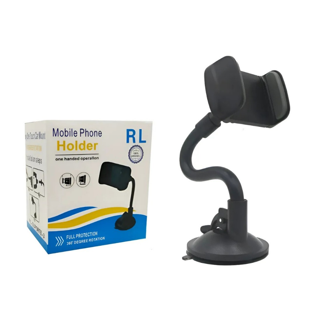 Soporte Celular Para Auto Con Ventosa Brazo Flexible Corto Negro