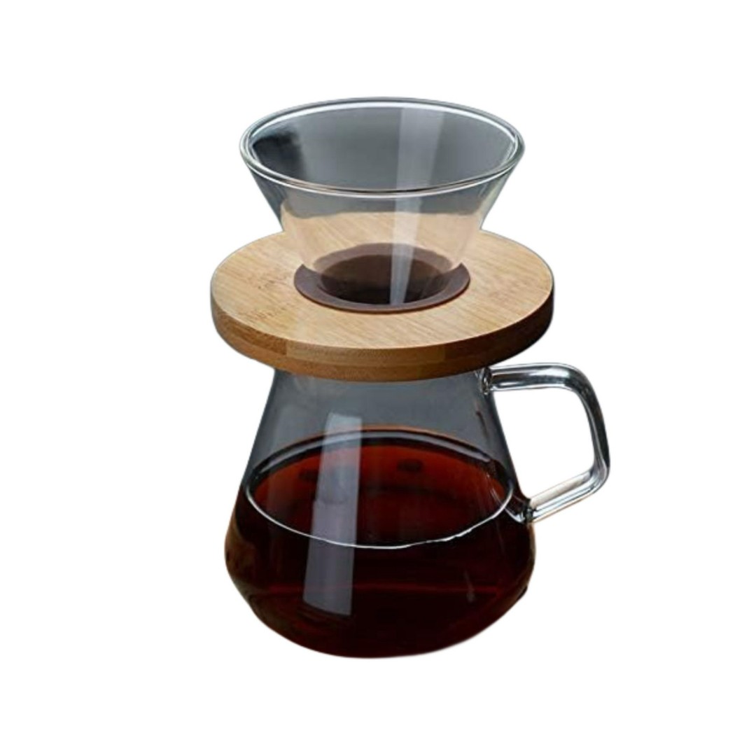 Cafetera De Vidrio Filtro Y Base De Bambu Método De Goteo Manual