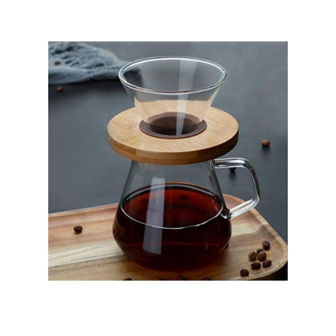 Cafetera De Vidrio Filtro Y Base De Bambu Método De Goteo Manual