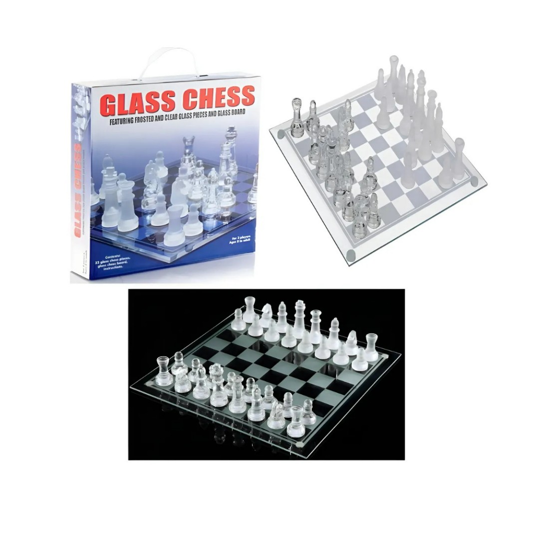 Ajedrez Cristal Calidad 26 X 26 Cristal Juego Mesa Lujo