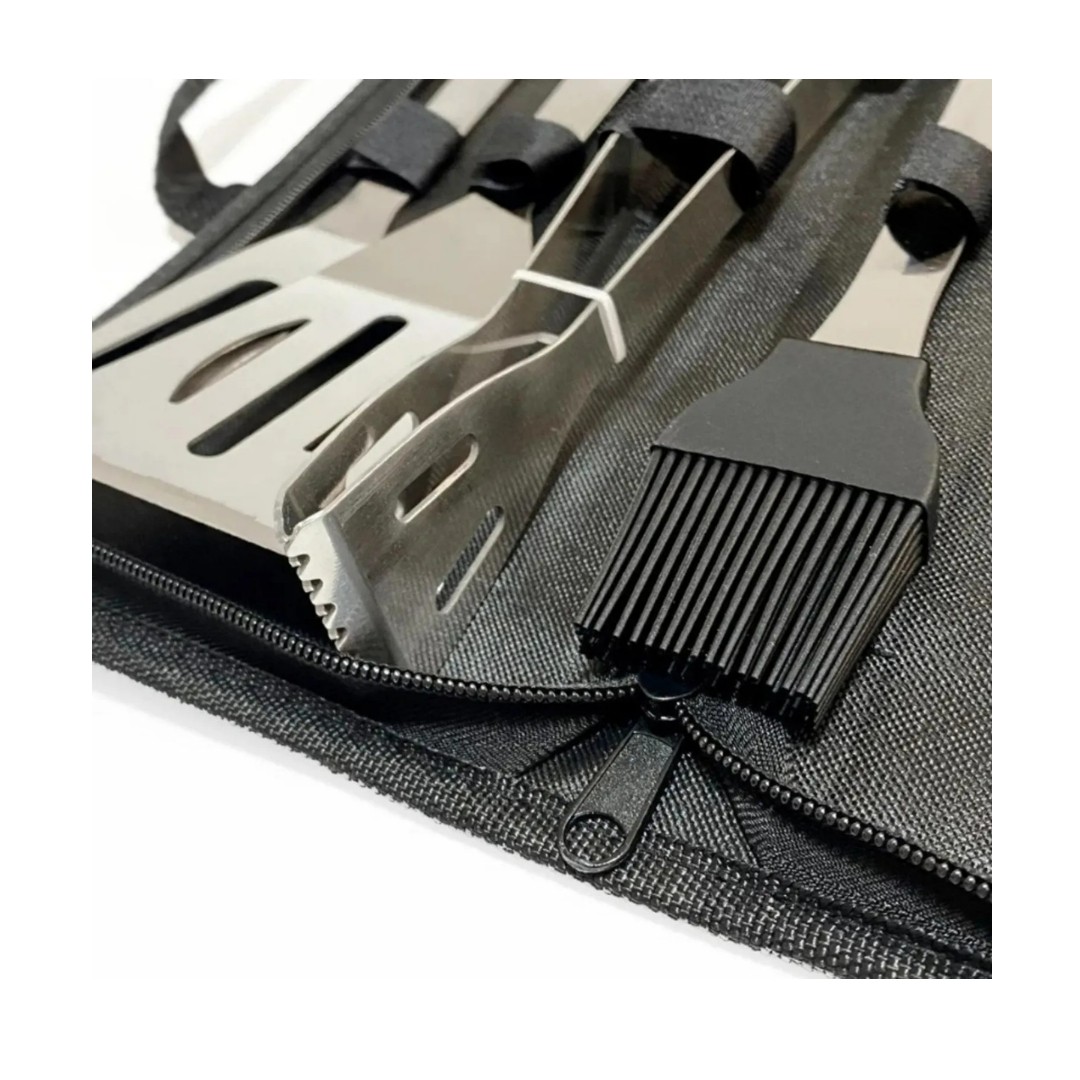 Set Parrillero Asado Barbacoa 5 Pcs En Maleta Kit Parrilla