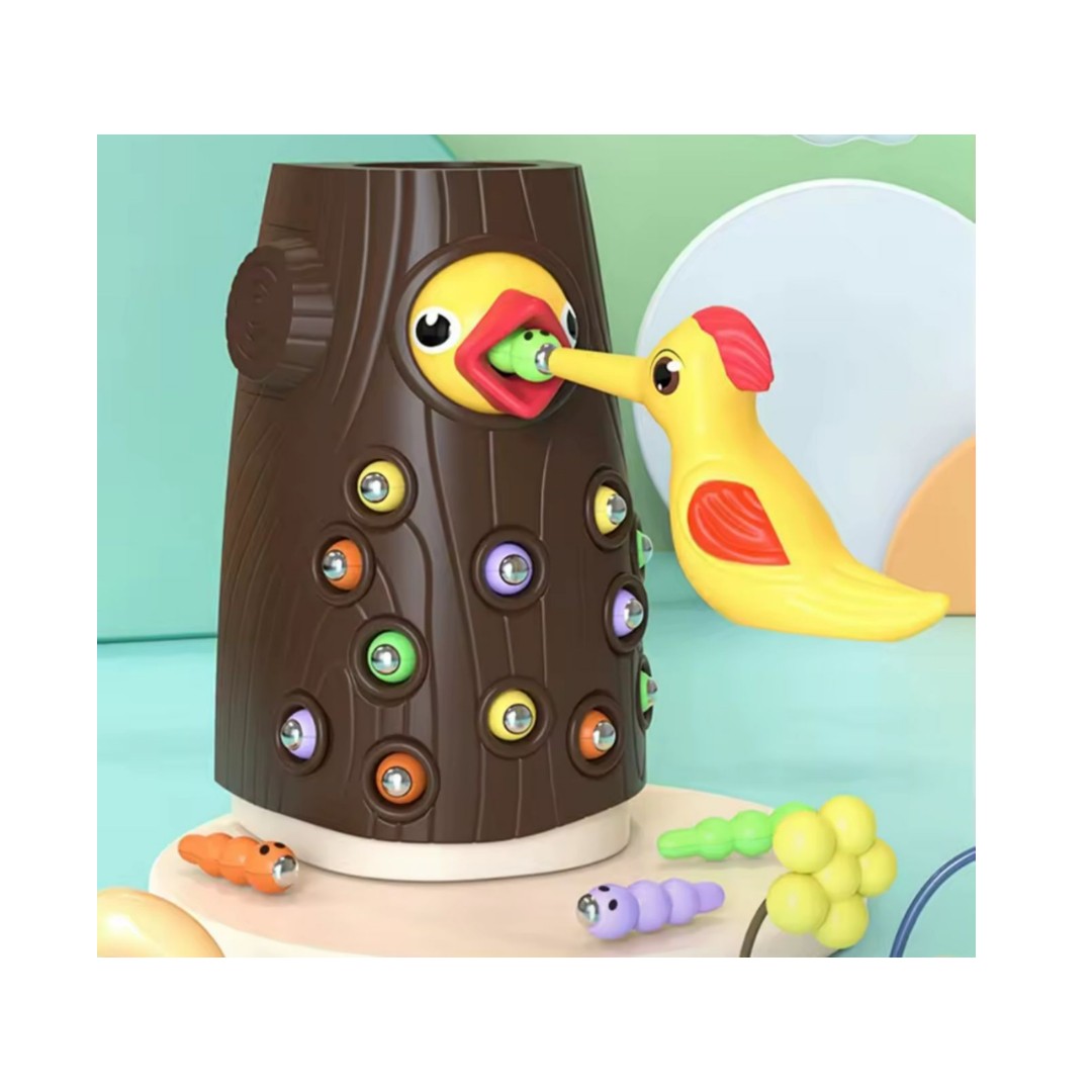 Juego Encaje Montessori Motricidad Pájaro Carpintero Tronco Pájaro Amarillo