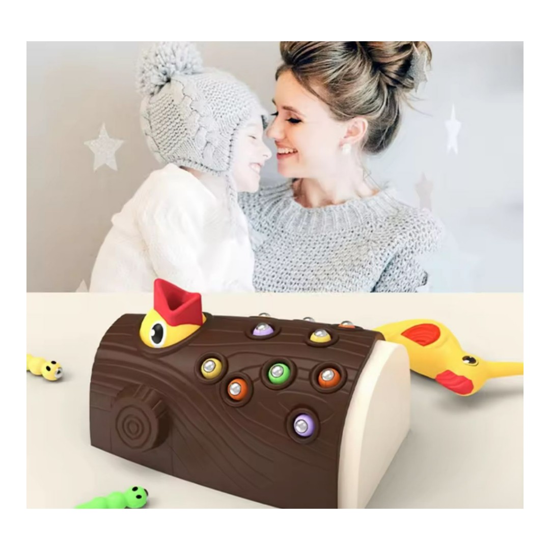 Juego Encaje Montessori Motricidad Pájaro Carpintero Tronco Pájaro Amarillo