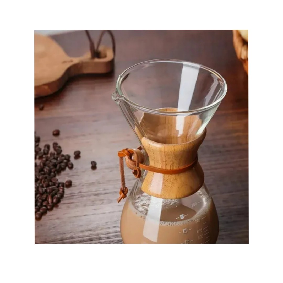 Cafetera Por Goteo 400 Ml Vidrio - Cuero Y Madera
