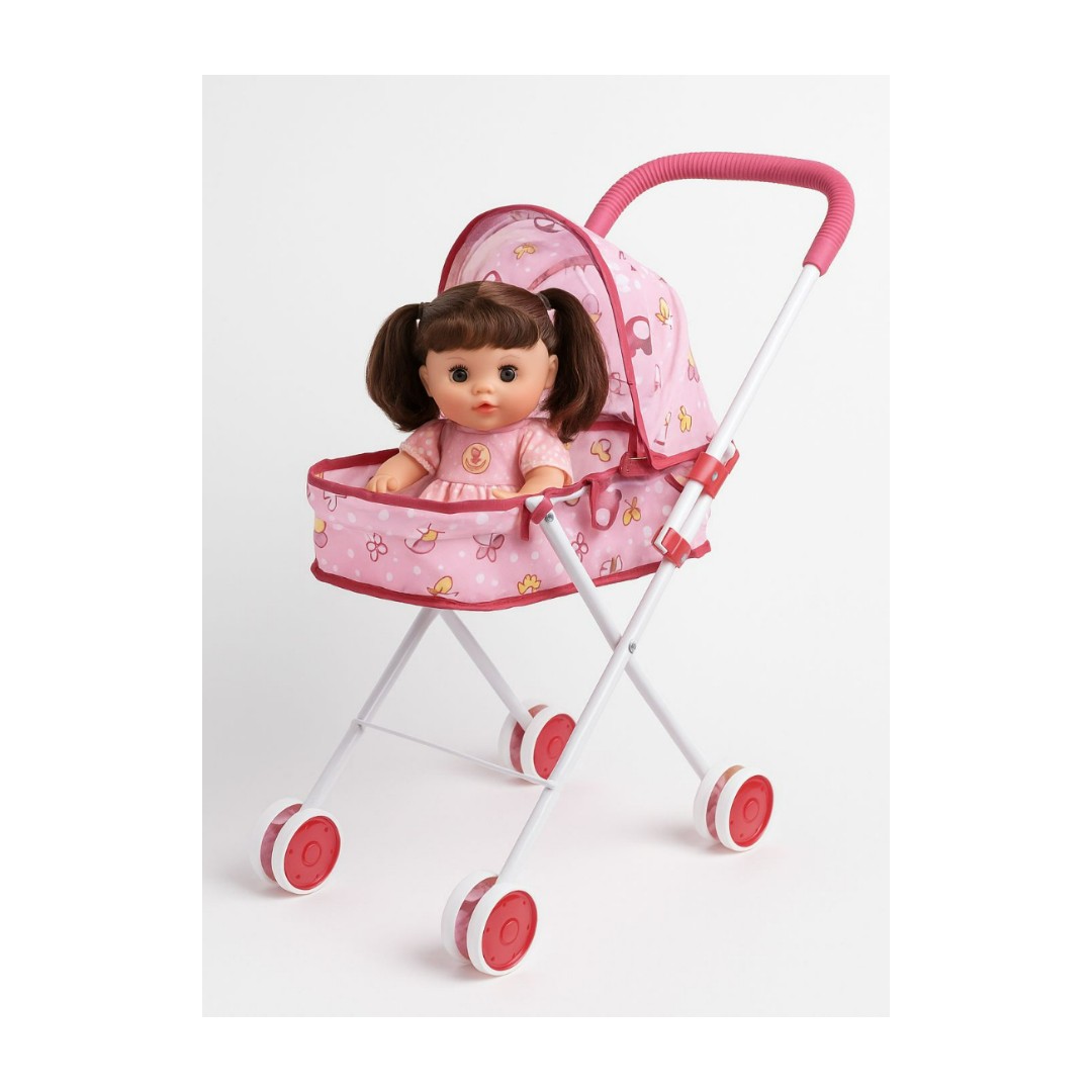 Coche Cuna Metalico De Juguete Con Muñeca