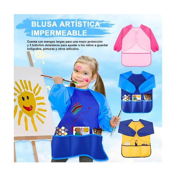 Mangas Largas Niños Pintura Mandil Bata De Arte Infantil