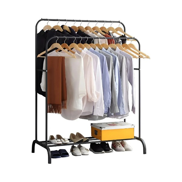 Perchero Vidita Doble Barra Metal Negro Multisuso Ropa Zapatos 35kg