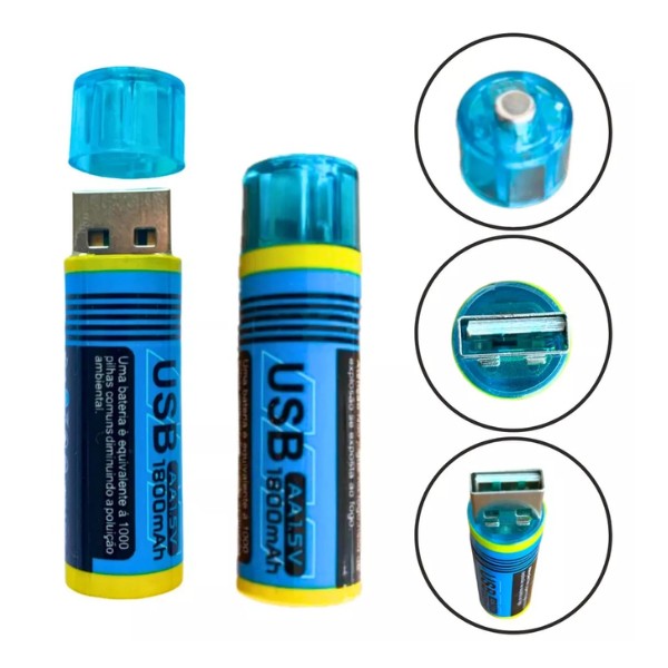 Pack X2 Pilas Recargables Usb Pila Aa Recargable Doble A