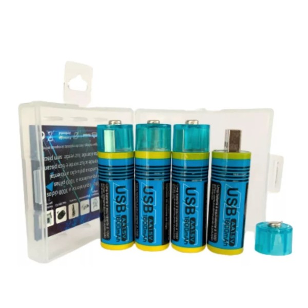 Pack 4 Pilas Aa Ion Litio Recargables Usb 1.5v Doble A