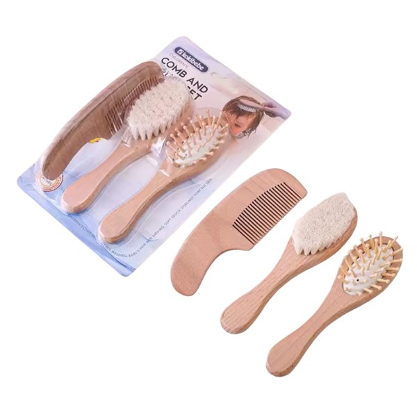 Kit Cepillo Peine Madera Cerdas Suaves Bebés Recién Nacidos