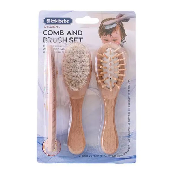 Kit Cepillo Peine Madera Cerdas Suaves Bebés Recién Nacidos