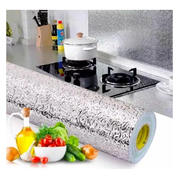 Papel Aluminio Autoadhesivo Para Cocina Plateado Muebles