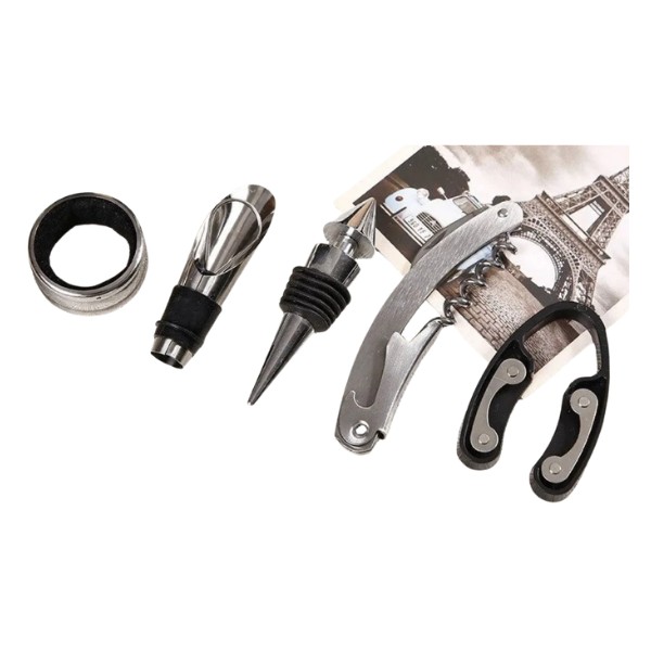 Set Kit 5 Pcs Saca Corcho Descorchador Estuche Botella Vino