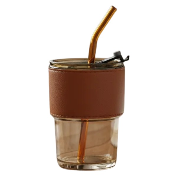 Vaso Taza Mug De Vidrio Con Tapa Hermética Y Bombilla 400 Ml