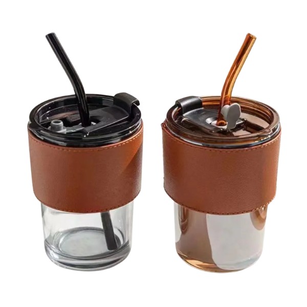 Vaso Taza Mug De Vidrio Con Tapa Hermética Y Bombilla 400 Ml