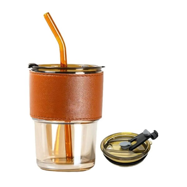 Vaso Taza Mug De Vidrio Con Tapa Hermética Y Bombilla 400 Ml