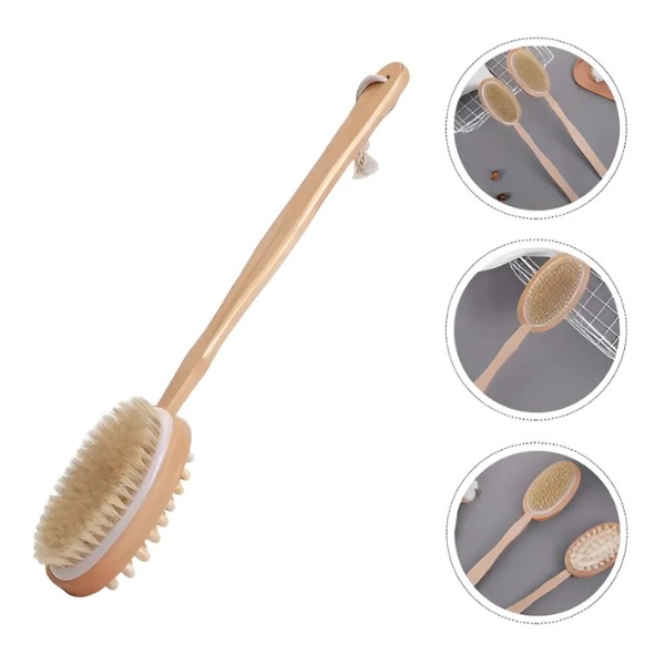 Cepillo De Ducha 2 en 1 Con Mango De Madera