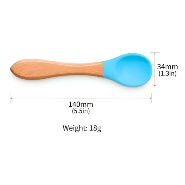 Servicio Cuchara Tenedor Silicona Mango Madera Bebé Comida