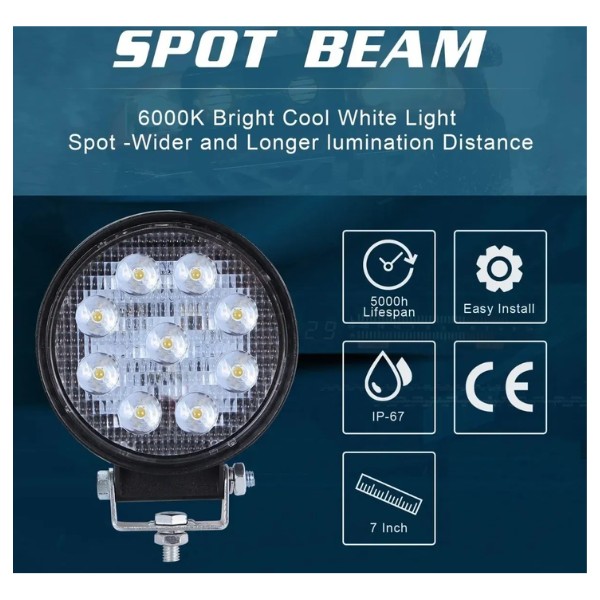 Par Luces Foco Neblinero Led 27w 4x4 Auto Camion Redondo