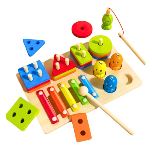 Juego Didáctico Madera 7 En 1 Pesca Xilófono Encaje Infantil