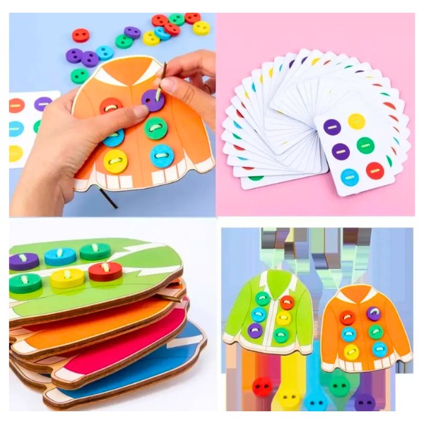 Juego Enhebrar Didáctico Motricidad Fina Maderas Botones