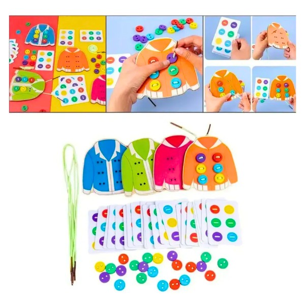 Juego Enhebrar Didáctico Motricidad Fina Maderas Botones