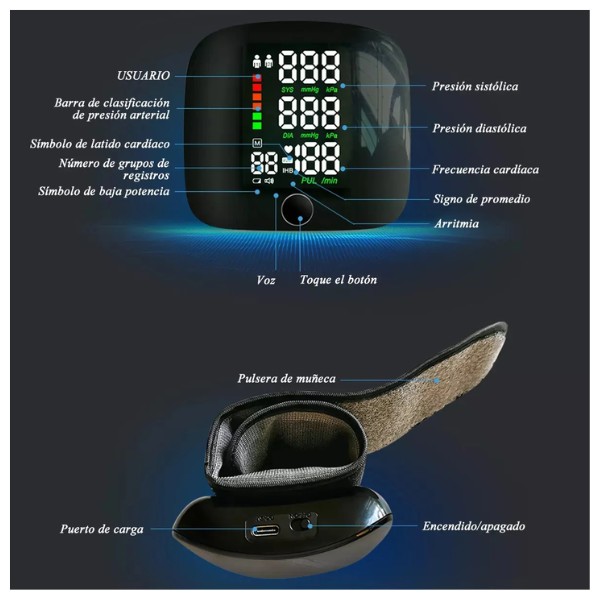 Monitor De Presión Arterial Tensiómetro De Muñeca Digital