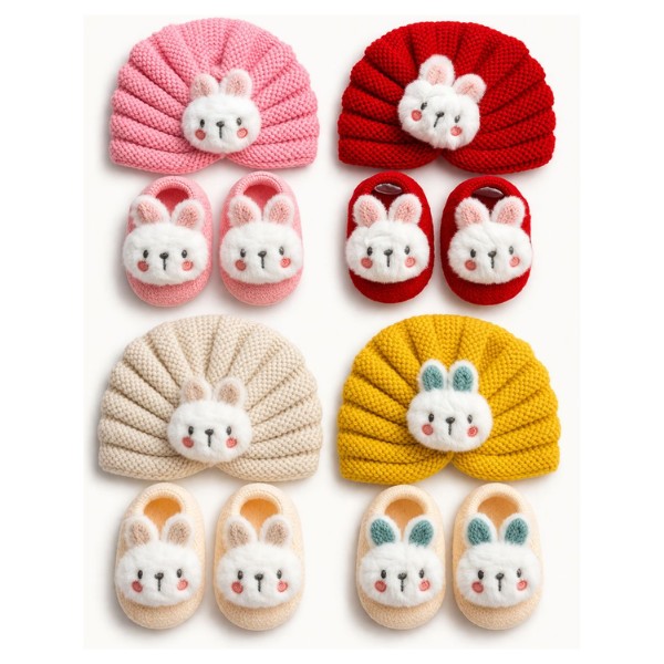 Set Turbante Bebé + Calcetines Conejo Invierno