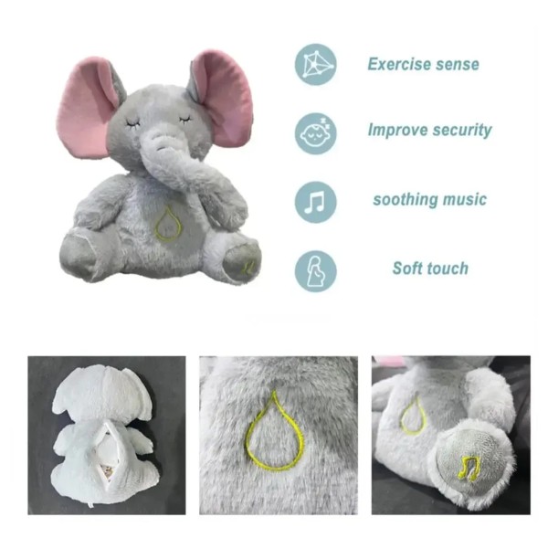 Peluche Realista Elefante Bebe Estimulacion Sensorial Sonido