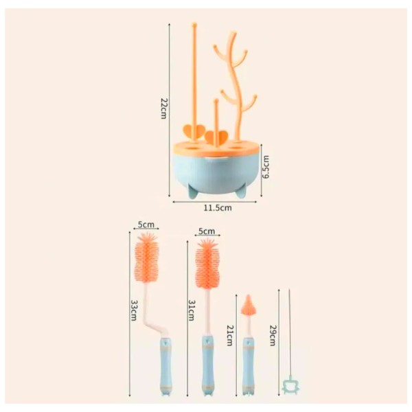 juego De Cepillos De Silicona Limpiador Mamaderas Escurridor