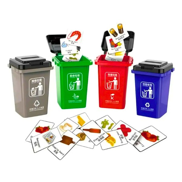 Juego Educativo Clasificación De Basura Con 4 Botes Tarjetas