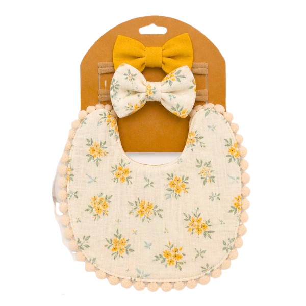 Set Babero + 2 Cintillos Bebé Niña Algodón Colores