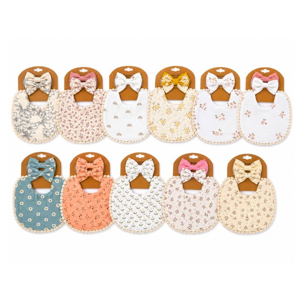 Set Babero + 2 Cintillos Bebé Niña Algodón Colores