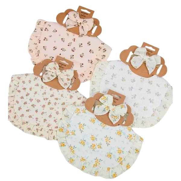 Set Regalo Bebé Niña Babero + Cintillos Algodón Colores