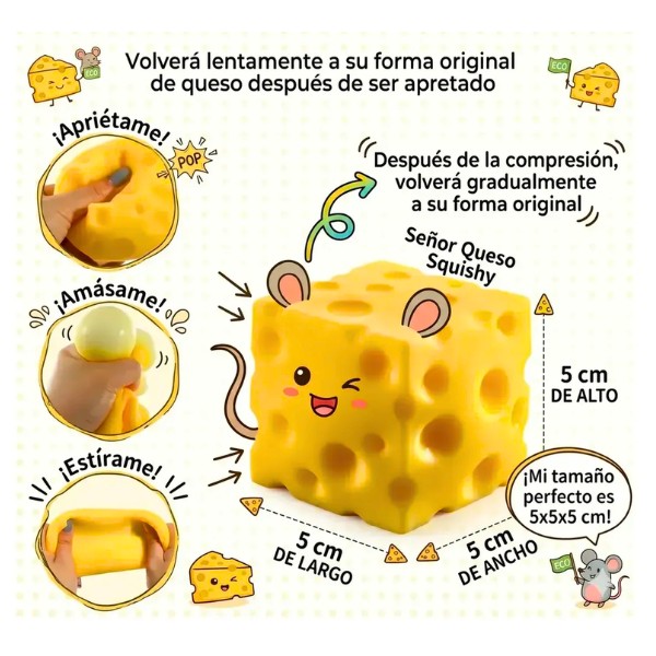Squishy De Queso Cheese Antiestrés Amarillo Diversión Niños