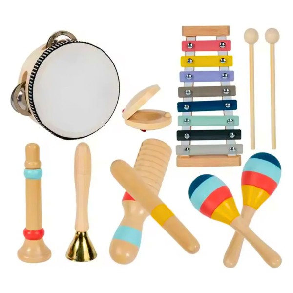 Set De 9 Instrumentos Musicales Madera Montessori Para Niños