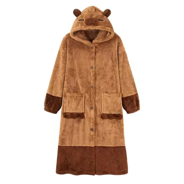 Bata Polar Capucha Oso Unisex Invierno Café