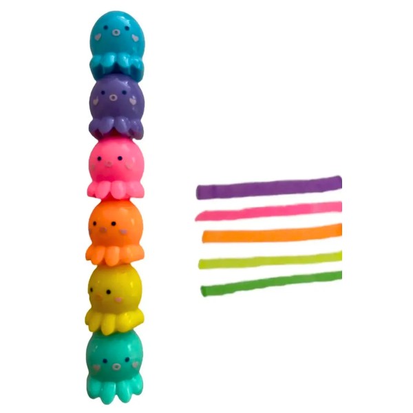 Marcatextos Plumón Pulpitos Pulpo 5 Color Fosforecentes