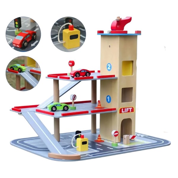 Garaje De Madera Con Autos Y Elevador Didáctico