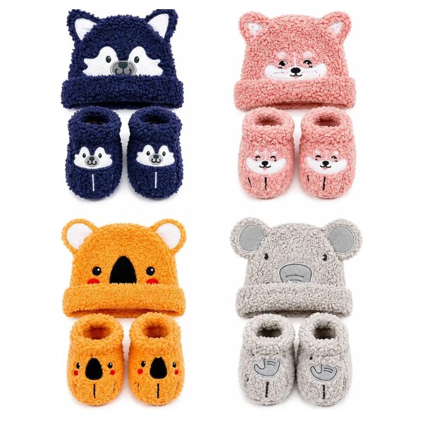 Set Gorro Y Pantuflas Bebé Invierno Abrigado