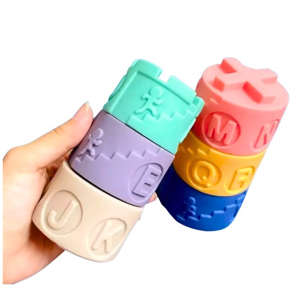 Torre Apilable De Goma Bebe Encastre Letras X6