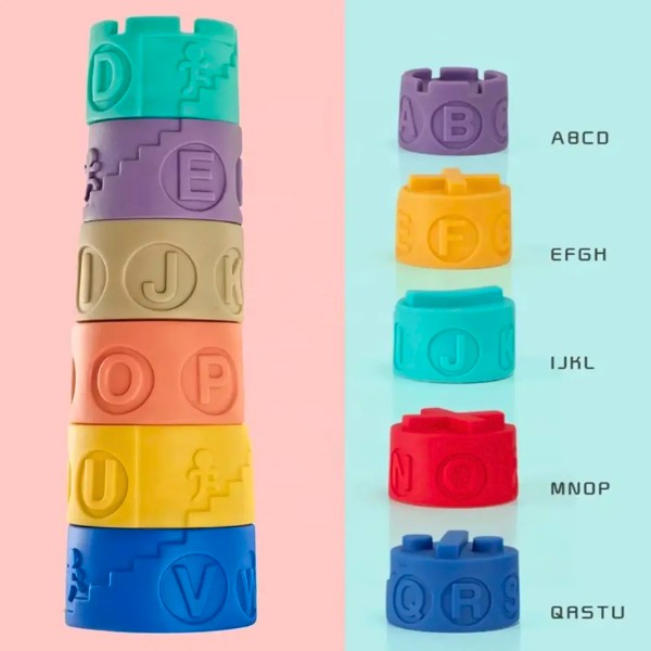 Torre Apilable De Goma Bebe Encastre Letras X6