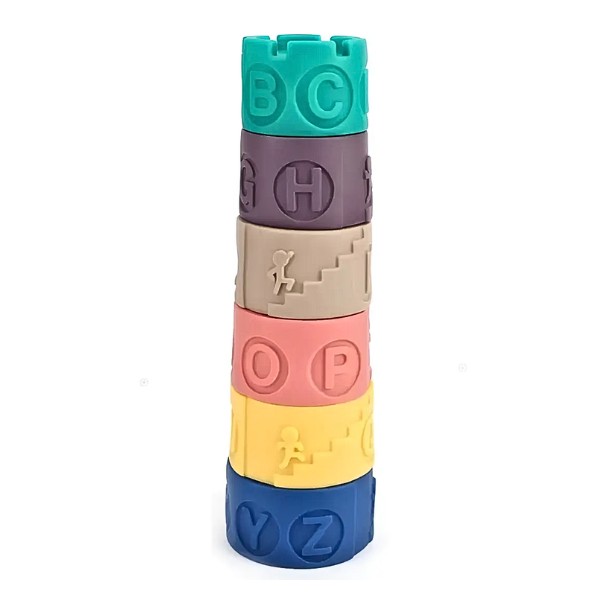 Torre Apilable De Goma Bebe Encastre Letras X6