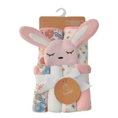Set Toalla Para Bebe Con Capucha+4 Toallitas