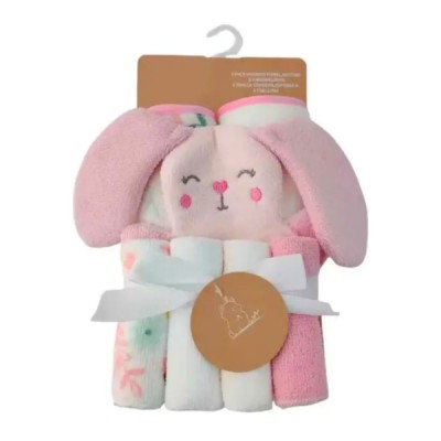 Set Toalla Para Bebe Con Capucha+4 Toallitas